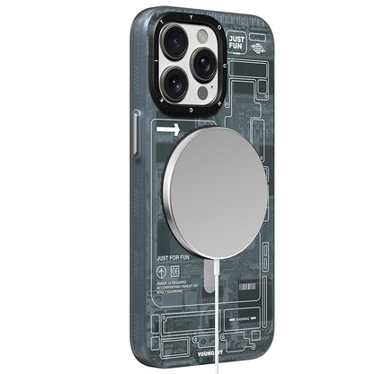 Apple iPhone 15 Pro Max Kılıf M-safe Şarj Özellikli Youngkit 360° Standlı Technology Serisi Kapak Gri