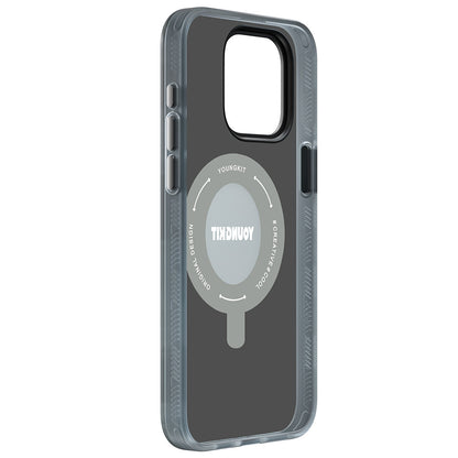 Apple iPhone 15 Pro Max Kılıf M-safe Şarj Özellikli Youngkit 360° Standlı Technology Serisi Kapak Gri