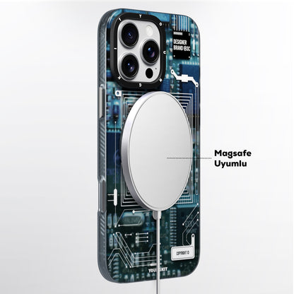 Apple iPhone 15 Pro Max Kılıf M-safe Şarj Özellikli Youngkit 360° Standlı Technology Serisi Kapak Gri