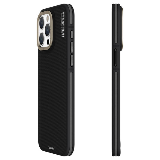 Apple iPhone 15 Pro Max Case M-Safe Charging Feature YoungKit 600D Kevlar Cover Black 