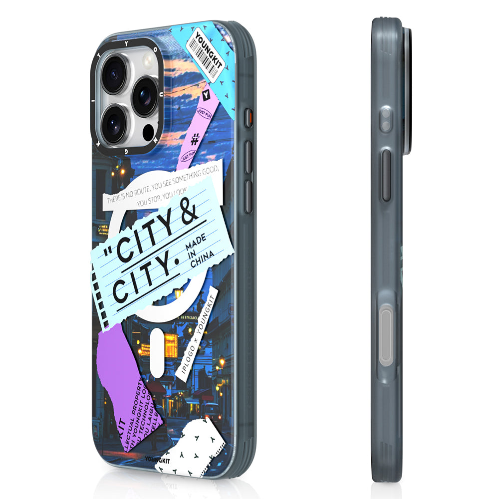 Apple iPhone 15 Pro Max Kılıf M-safe Şarj Özellikli Youngkit A-City Serisi Kapak Mavi