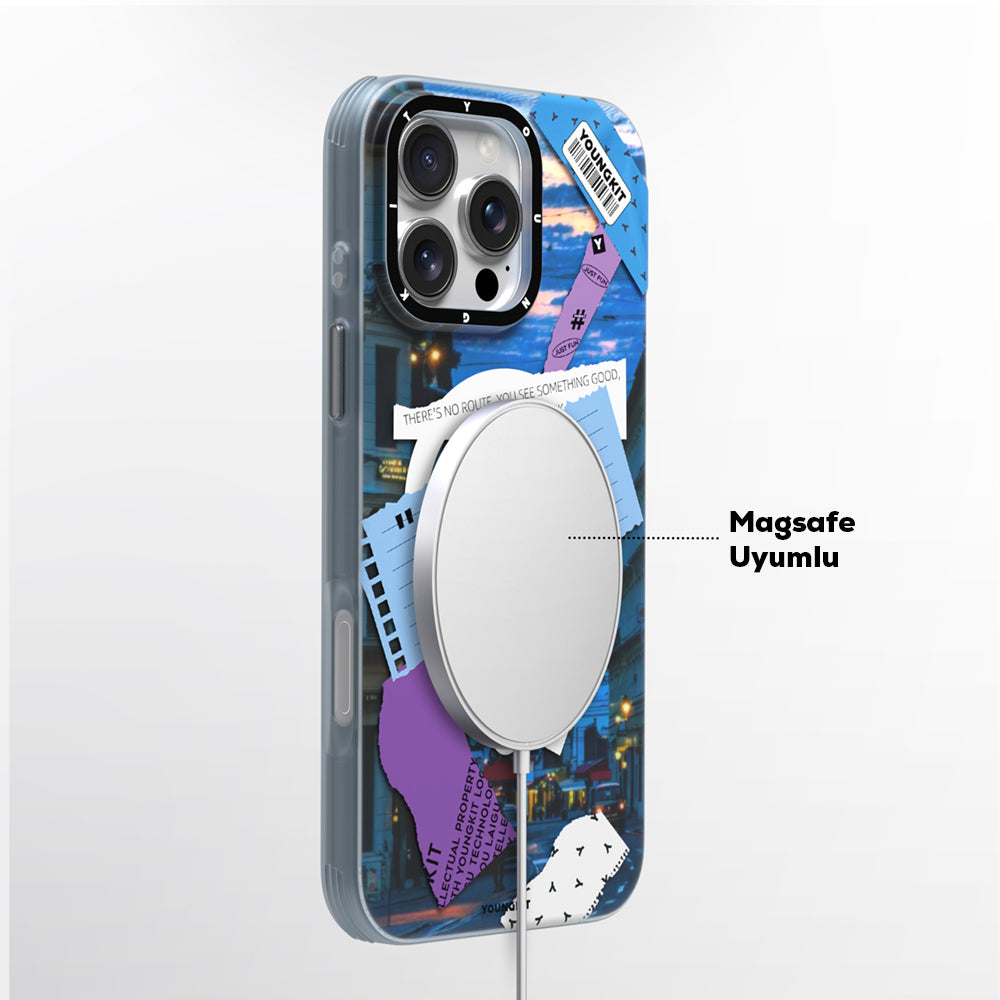 Apple iPhone 15 Pro Max Kılıf M-safe Şarj Özellikli Youngkit A-City Serisi Kapak Mavi