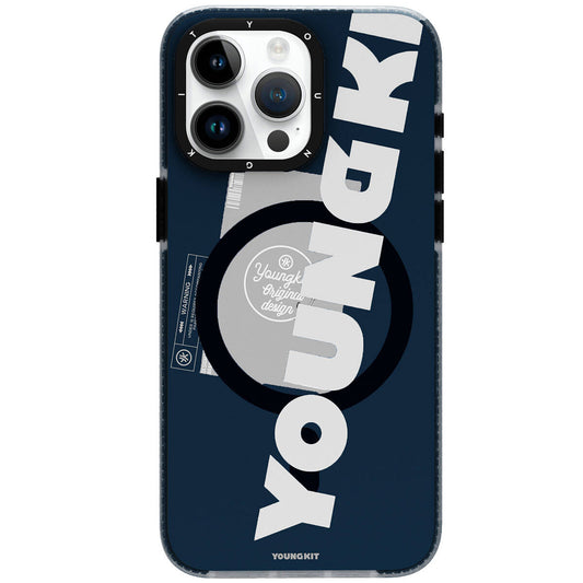Apple iPhone 15 Pro Max Case M-safe Charging Feature Youngkit Binfen Series Text Themed Cover Blue 