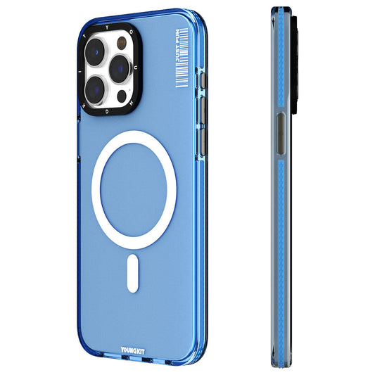 Apple iPhone 15 Pro Max Case M-Safe Charging Feature YoungKit Crystal Color Series Cover Blue 