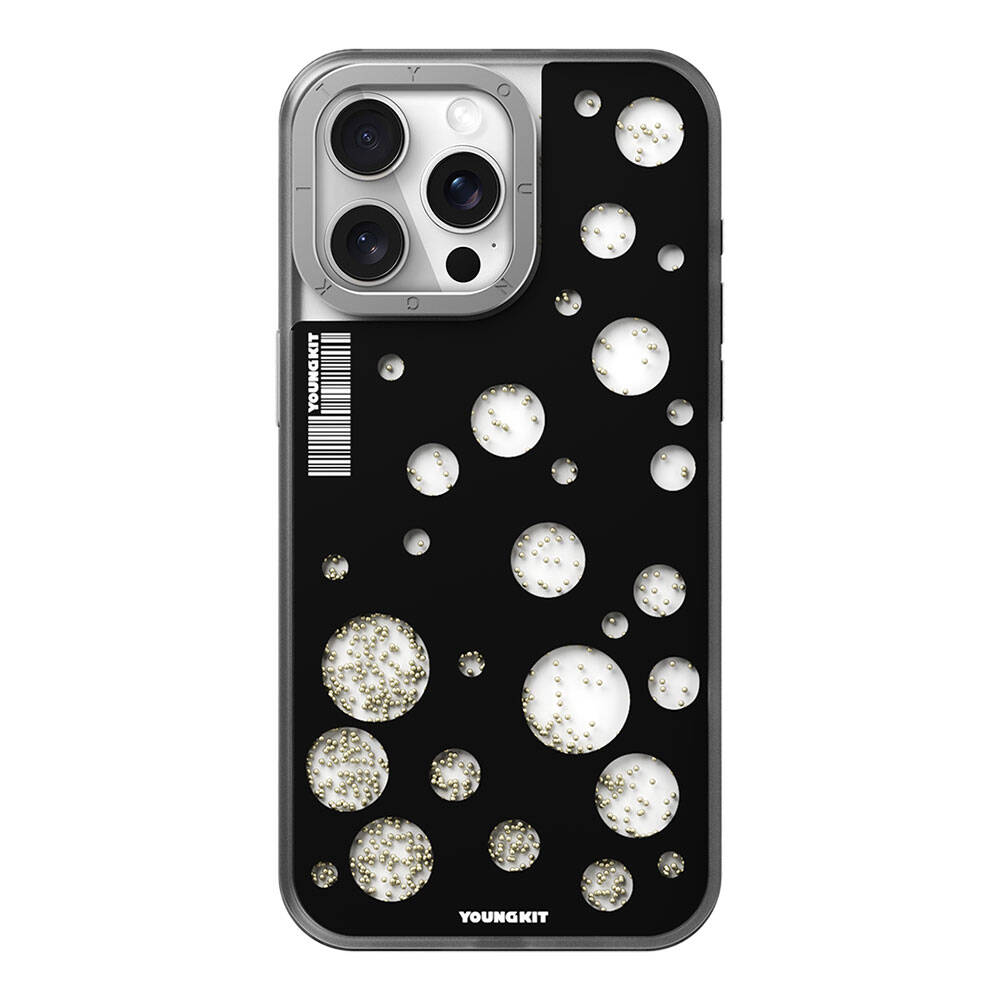Apple iPhone 15 Pro Max Case M-safe Charging Feature Youngkit Quicksand Beads Series Cover Black 