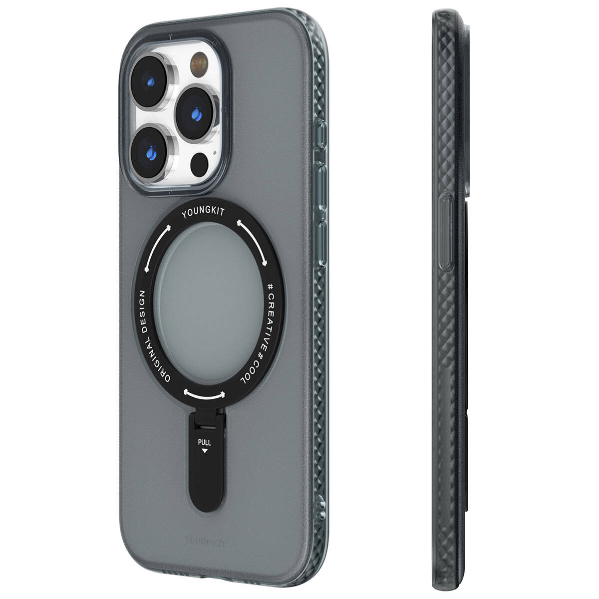 Apple iPhone 15 Pro Max Case M-safe Charging Feature Youngkit Rock Series Cover Black 