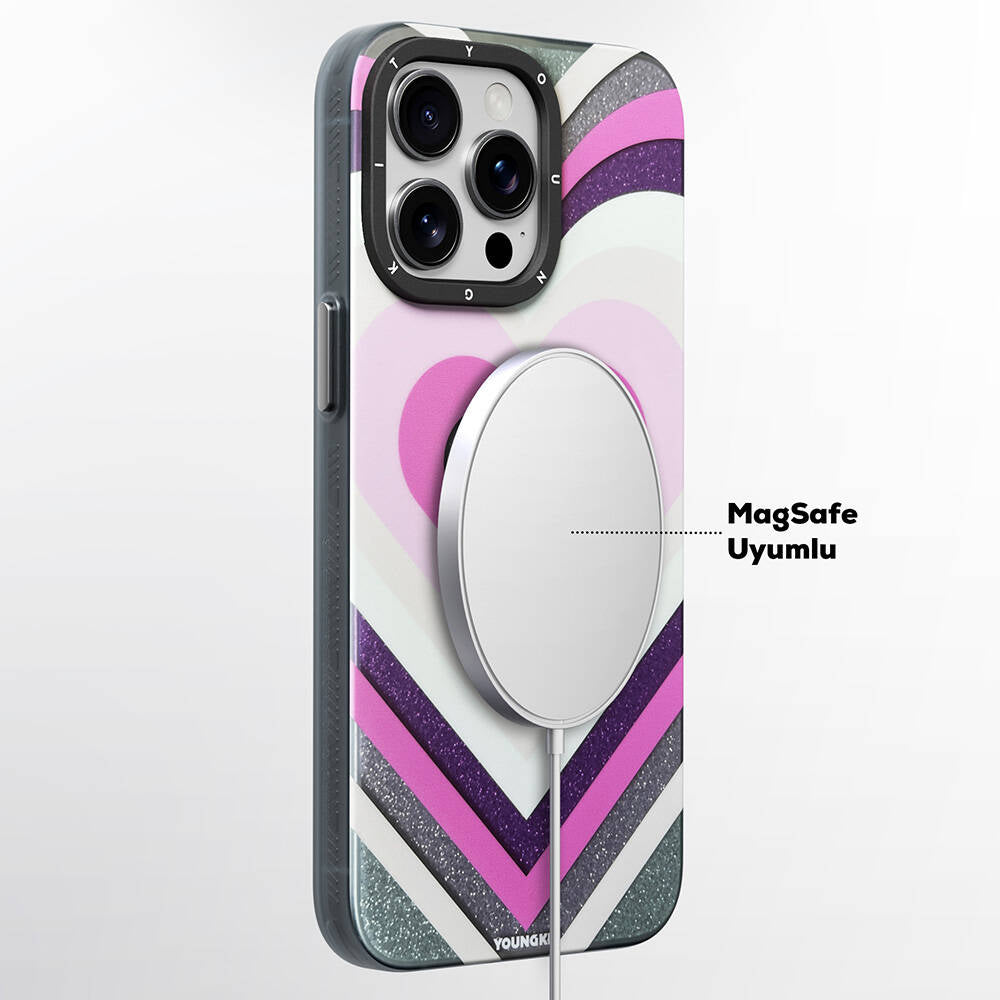 Apple iPhone 15 Pro  Max Kılıf M-safe Şarj Özellikli Youngkit Star Dazzle Serisi Kapak Gri