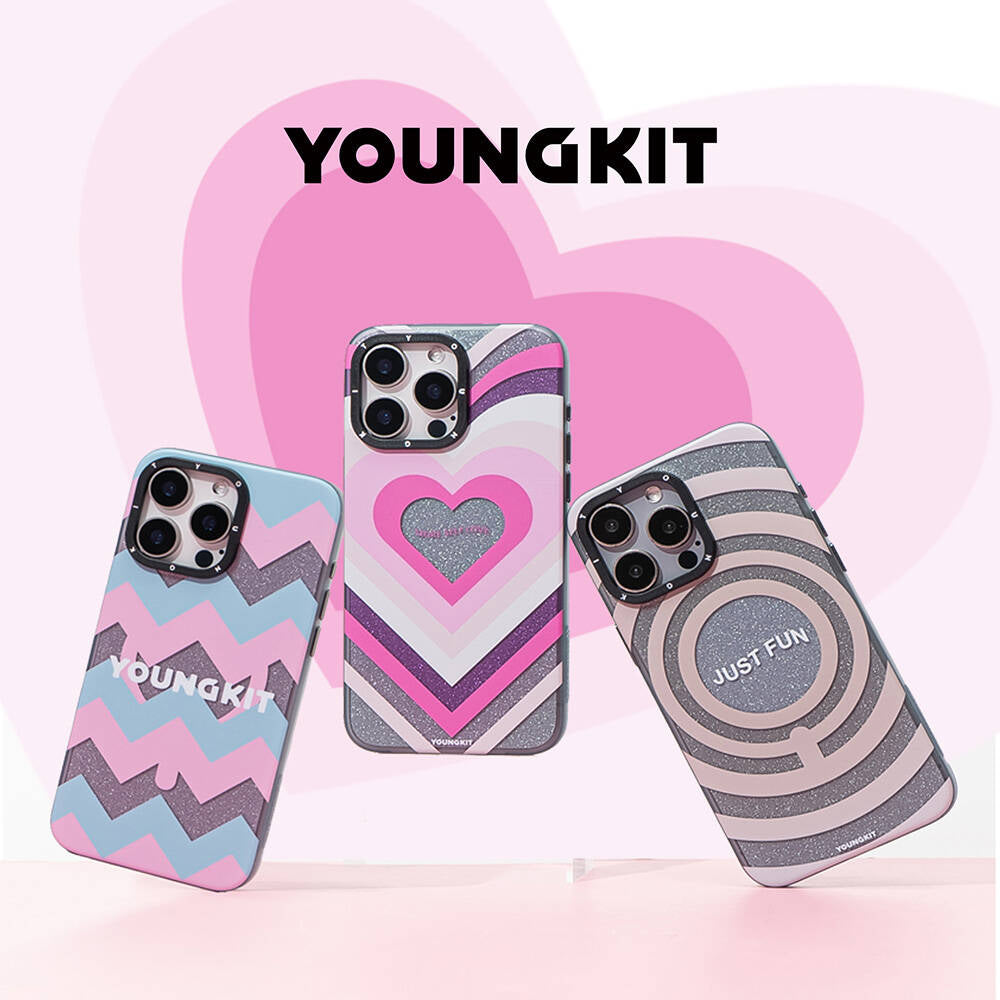 Apple iPhone 15 Pro  Max Kılıf M-safe Şarj Özellikli Youngkit Star Dazzle Serisi Kapak Gri