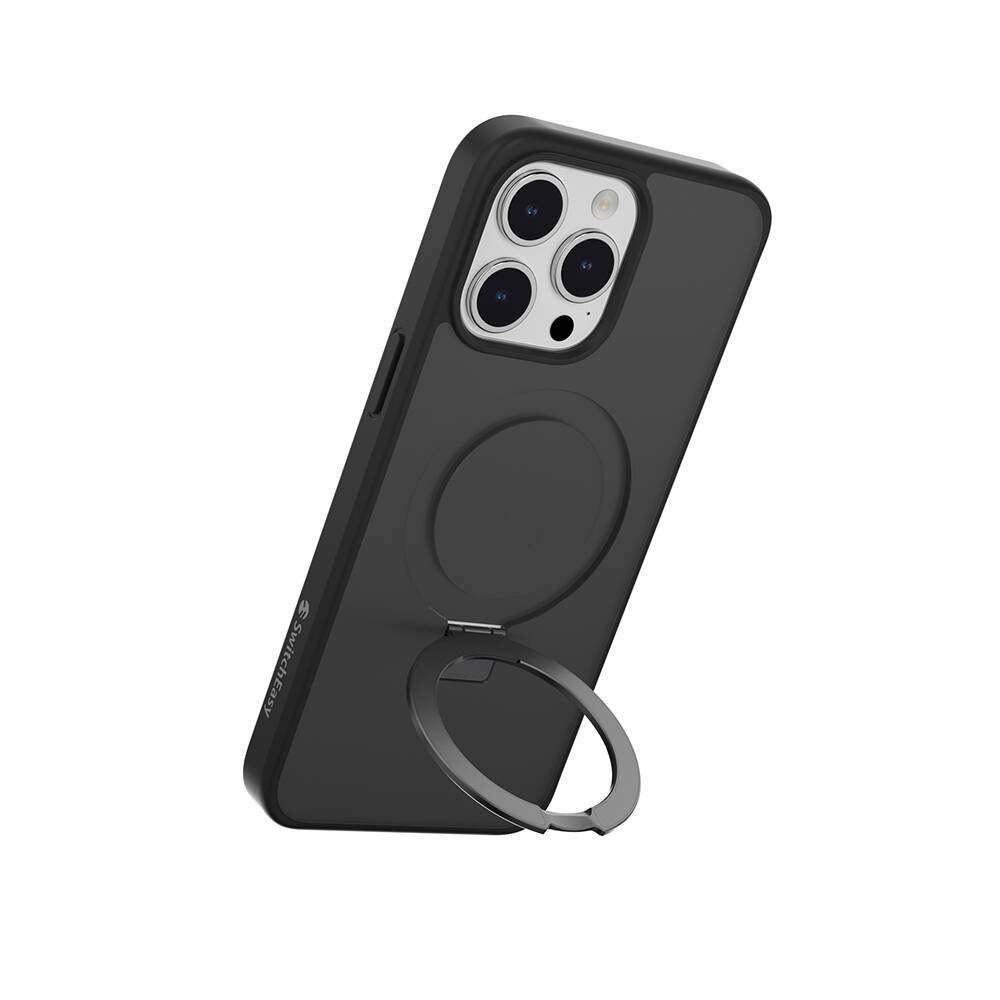 Apple iPhone 15 Pro Max Kılıf M-safe Şarj Özellikli Yüzük Standlı Lisanslı Switcheasy Magstand-M Kapak Renksiz