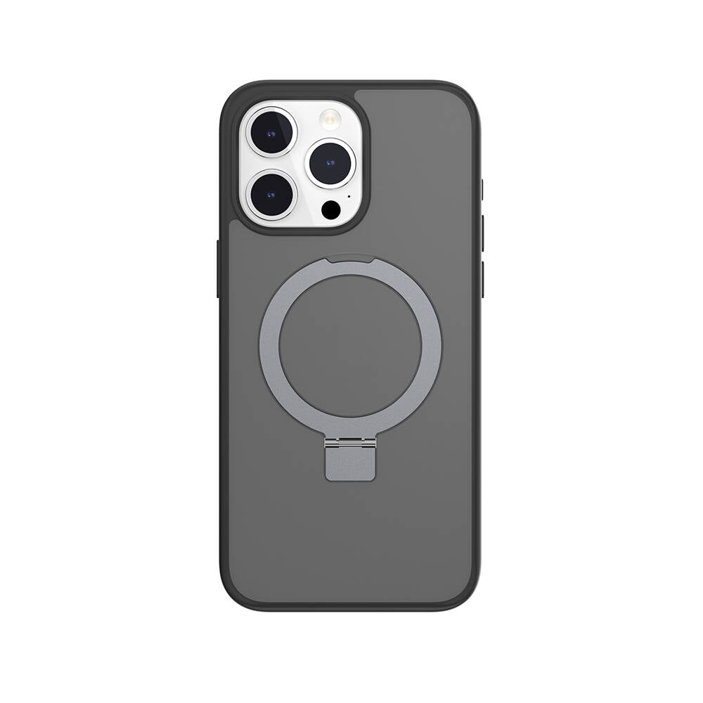 Apple iPhone 15 Pro Max Kılıf M-safe Şarj Özellikli Yüzük Standlı Lisanslı Switcheasy Magstand-M Kapak Siyah