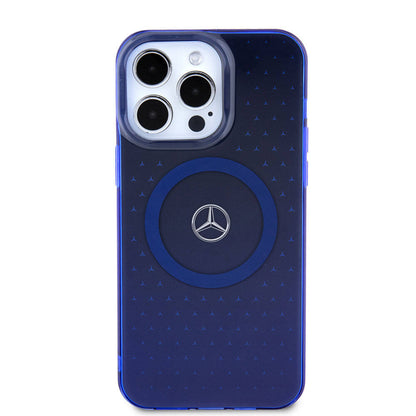 Apple iPhone 15 Pro Max Kılıf Mercedes Benz Orjinal Lisanslı M-safe Şarj Özellikli Çift Katmanlı Mavi Yıldız Desenli Kapak Mavi