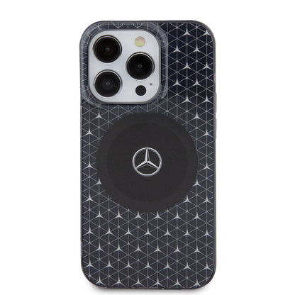 Apple iPhone 15 Pro Max Kılıf Mercedes Benz Orjinal Lisanslı M-safe Şarj Özellikli Çift Katmanlı Mini Yıldız Desenli Kapak Mavi
