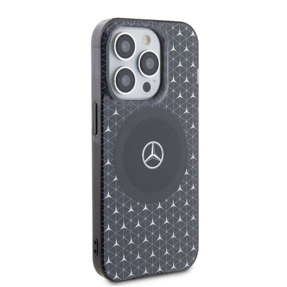 Apple iPhone 15 Pro Max Kılıf Mercedes Benz Orjinal Lisanslı M-safe Şarj Özellikli Çift Katmanlı Mini Yıldız Desenli Kapak Mavi