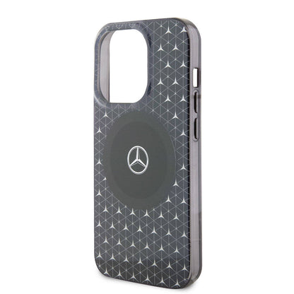 Apple iPhone 15 Pro Max Kılıf Mercedes Benz Orjinal Lisanslı M-safe Şarj Özellikli Çift Katmanlı Mini Yıldız Desenli Kapak Siyah