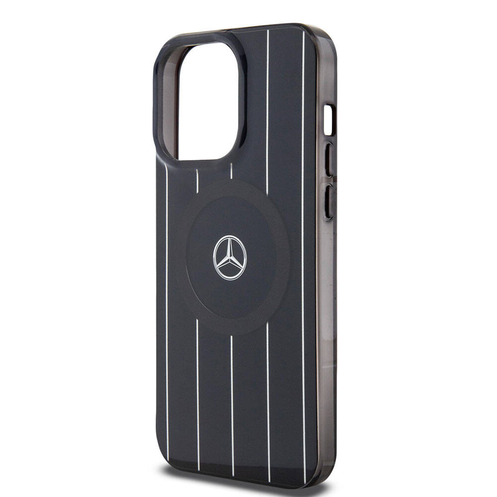 Apple iPhone 15 Pro Max Kılıf Mercedes Benz Orjinal Lisanslı M-safe Şarj Özellikli Çift Katmanlı Paralel Çizgi Desenli Kapak Siyah