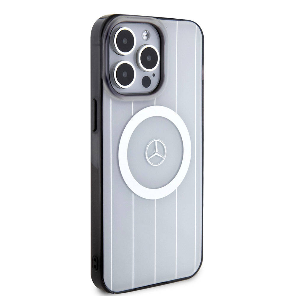 Apple iPhone 15 Pro Max Kılıf Mercedes Benz Orjinal Lisanslı M-safe Şarj Özellikli Çift Katmanlı Paralel Çizgi Desenli Kapak Siyah