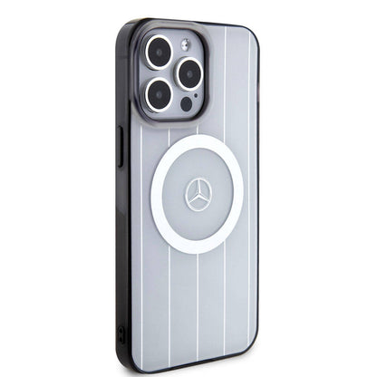 Apple iPhone 15 Pro Max Kılıf Mercedes Benz Orjinal Lisanslı M-safe Şarj Özellikli Çift Katmanlı Paralel Çizgi Desenli Kapak Siyah