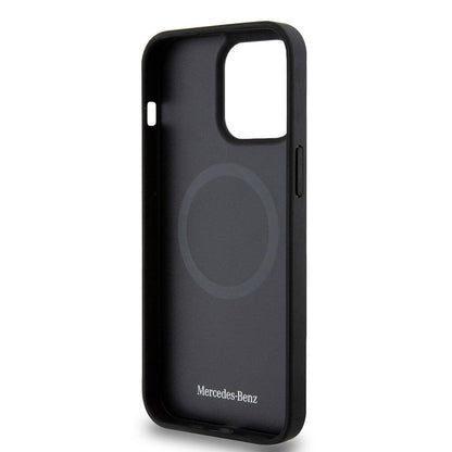 Apple iPhone 15 Pro Max Kılıf Mercedes Benz Orjinal Lisanslı M-safe Şarj Özellikli Metal Yıldız Logolu Pürüzsüz Deri Kapak Lacivert