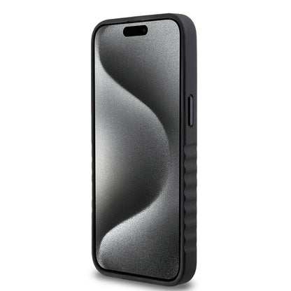 Apple iPhone 15 Pro Max Kılıf Mercedes Benz Orjinal Lisanslı Tırtıklı Kenar Tasarımlı Metal Yıldız Logolu Pürüzsüz Hakiki Deri Kapak Siyah