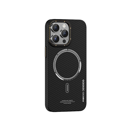 Apple iPhone 15 Pro Max Kılıf Recci Machinist Serisi M-safe Şarj Özellikli Magnetik Karbon Kapak
