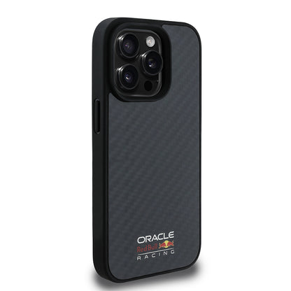 Apple iPhone 15 Pro Max Kılıf Redbull Orjinal Lisanslı M-safe Şarj Özellikli Karbon Fiber Tasarımlı Parlayan Logolu Kapak Siyah