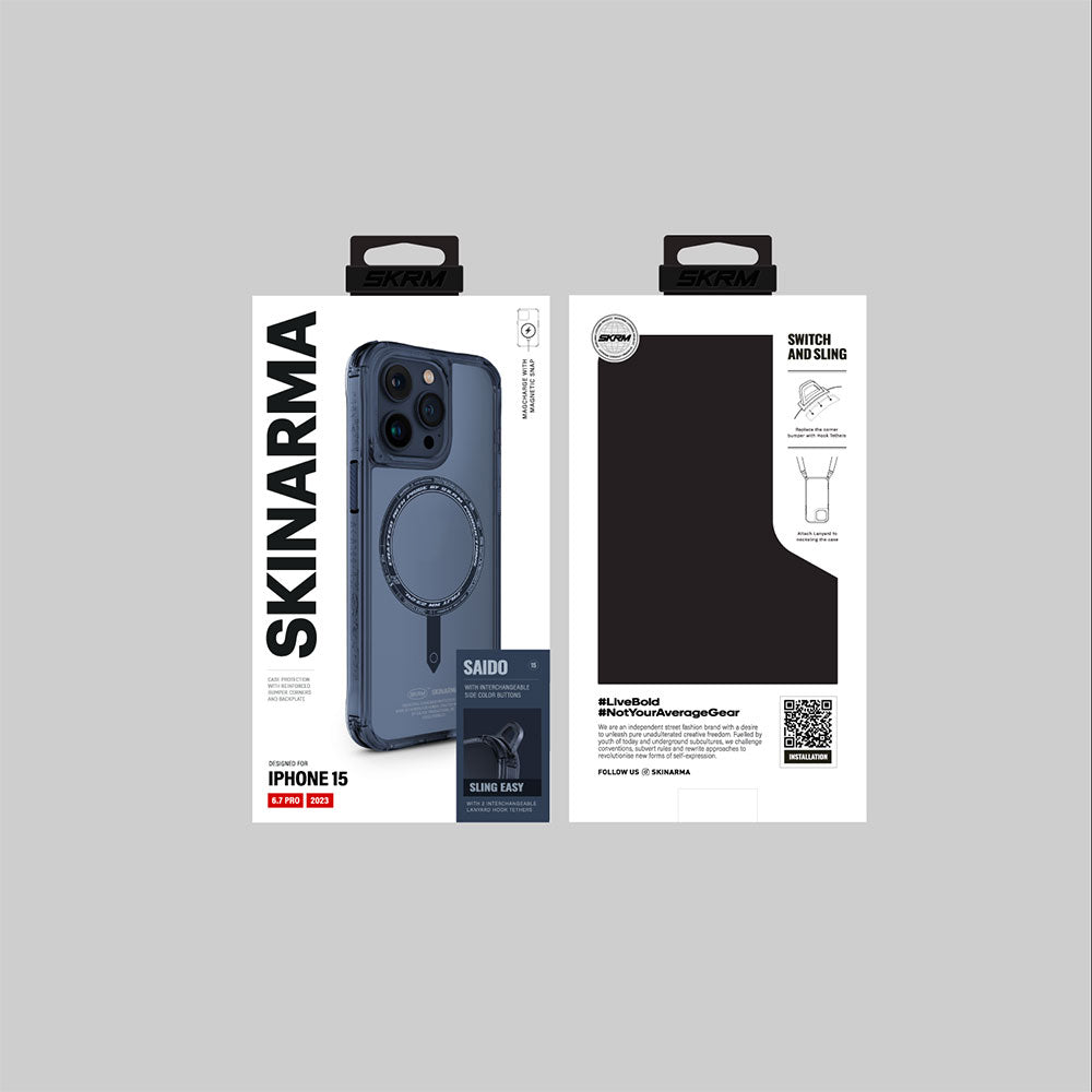 Apple iPhone 15 Pro Max Case SkinArma Transparent Airbag Design M-safe Charging Feature Saido Cover Black 
