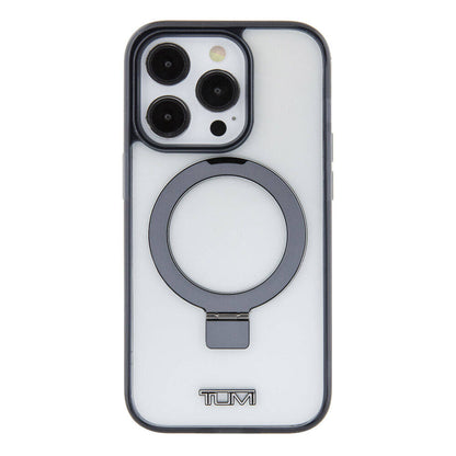 Apple iPhone 15 Pro Max Kılıf TUMI Orjinal Lisanslı M-safe Şarj Özellikli Metal Logolu Ring Standlı Silikon Kapak Beyaz