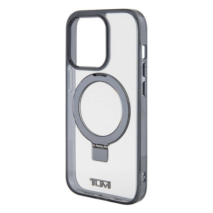 Apple iPhone 15 Pro Max Kılıf TUMI Orjinal Lisanslı M-safe Şarj Özellikli Metal Logolu Ring Standlı Silikon Kapak Beyaz