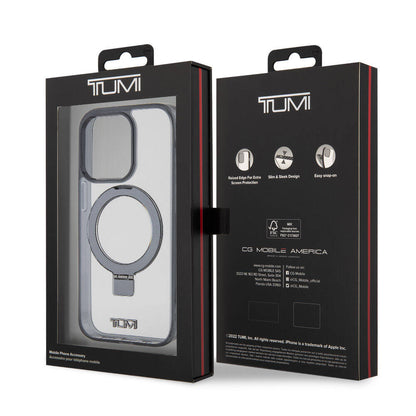 Apple iPhone 15 Pro Max Kılıf TUMI Orjinal Lisanslı M-safe Şarj Özellikli Metal Logolu Ring Standlı Silikon Kapak Beyaz