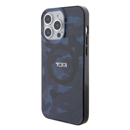 Apple iPhone 15 Pro Max Kılıf TUMI Orjinal Lisanslı M-safe Şarj Özellikli PC TPU Çift Katmanlı Kamuflaj Desenli Kapak Mavi