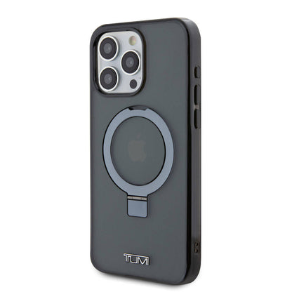 Apple iPhone 15 Pro Max Kılıf TUMI Orjinal Lisanslı M-safe Şarj Özellikli PC TPU Metal Logolu Ring Standlı Kapak Siyah