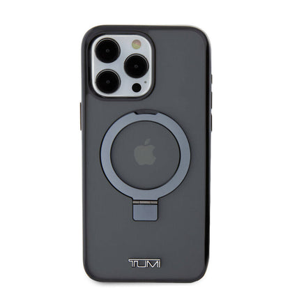 Apple iPhone 15 Pro Max Kılıf TUMI Orjinal Lisanslı M-safe Şarj Özellikli PC TPU Metal Logolu Ring Standlı Kapak Siyah