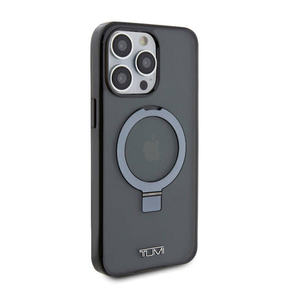 Apple iPhone 15 Pro Max Kılıf TUMI Orjinal Lisanslı M-safe Şarj Özellikli PC TPU Metal Logolu Ring Standlı Kapak Siyah