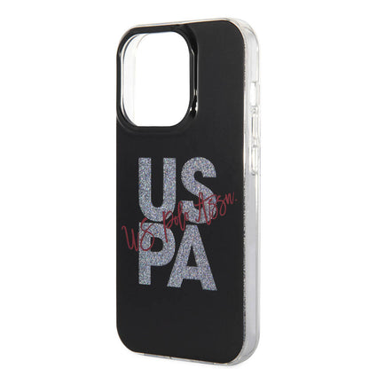 Apple iPhone 15 Pro Max Kılıf U.S. Polo Assn. Orjinal Lisanslı Simli Parlak Alfabe Tasarım Kapak Mavi