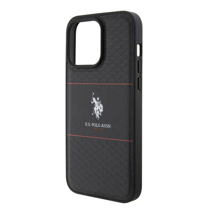 Apple iPhone 15 Pro Max Kılıf U.S. Polo Assn. Orjinal Lisanslı Deri Şeritli Logo Dizayn Kapak Lacivert