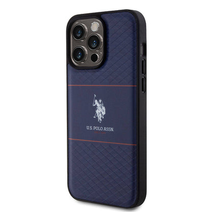 Apple iPhone 15 Pro Max Kılıf U.S. Polo Assn. Orjinal Lisanslı Deri Şeritli Logo Dizayn Kapak Lacivert