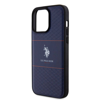 Apple iPhone 15 Pro Max Kılıf U.S. Polo Assn. Orjinal Lisanslı Deri Şeritli Logo Dizayn Kapak Lacivert