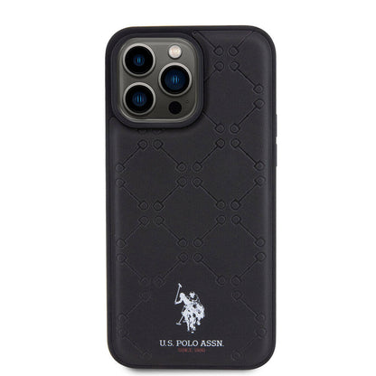 Apple iPhone 15 Pro Max Kılıf U.S. Polo Assn. Orjinal Lisanslı HS Desenli Baskı Logolu Suni Deri Kapak Siyah