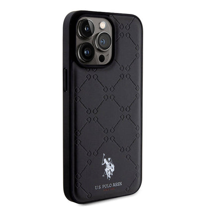 Apple iPhone 15 Pro Max Kılıf U.S. Polo Assn. Orjinal Lisanslı HS Desenli Baskı Logolu Suni Deri Kapak Siyah