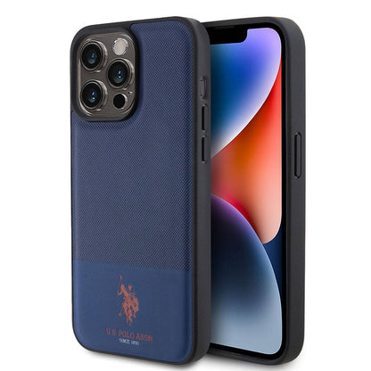 Apple iPhone 15 Pro Max Kılıf U.S. Polo Assn. Orjinal Lisanslı Suni Deri Arka Yüzey Baskı Logolu Örgü Desenli Kapak Yeşil