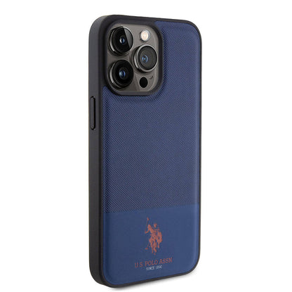 Apple iPhone 15 Pro Max Kılıf U.S. Polo Assn. Orjinal Lisanslı Suni Deri Arka Yüzey Baskı Logolu Örgü Desenli Kapak Kırmızı