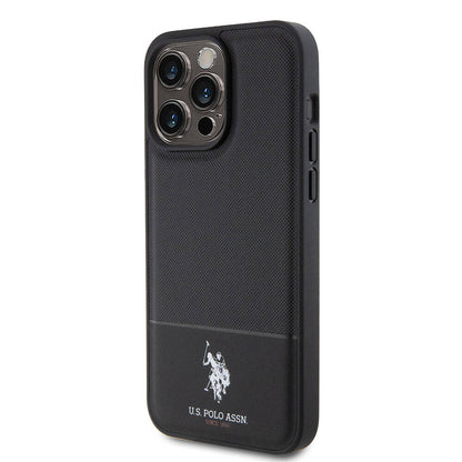 Apple iPhone 15 Pro Max Kılıf U.S. Polo Assn. Orjinal Lisanslı Suni Deri Arka Yüzey Baskı Logolu Örgü Desenli Kapak Yeşil