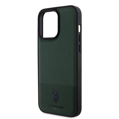 Apple iPhone 15 Pro Max Kılıf U.S. Polo Assn. Orjinal Lisanslı Suni Deri Arka Yüzey Baskı Logolu Örgü Desenli Kapak Kırmızı