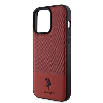 Apple iPhone 15 Pro Max Kılıf U.S. Polo Assn. Orjinal Lisanslı Suni Deri Arka Yüzey Baskı Logolu Örgü Desenli Kapak Yeşil