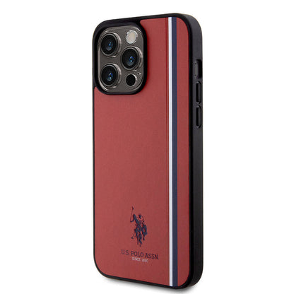Apple iPhone 15 Pro Max Kılıf U.S. Polo Assn. Orjinal Lisanslı Üç Renk Şerit Tasarımlı Baskı Logolu Kapak Lacivert