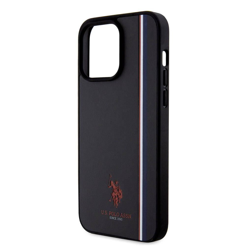 Apple iPhone 15 Pro Max Kılıf U.S. Polo Assn. Orjinal Lisanslı Üç Renk Şerit Tasarımlı Baskı Logolu Kapak Lacivert