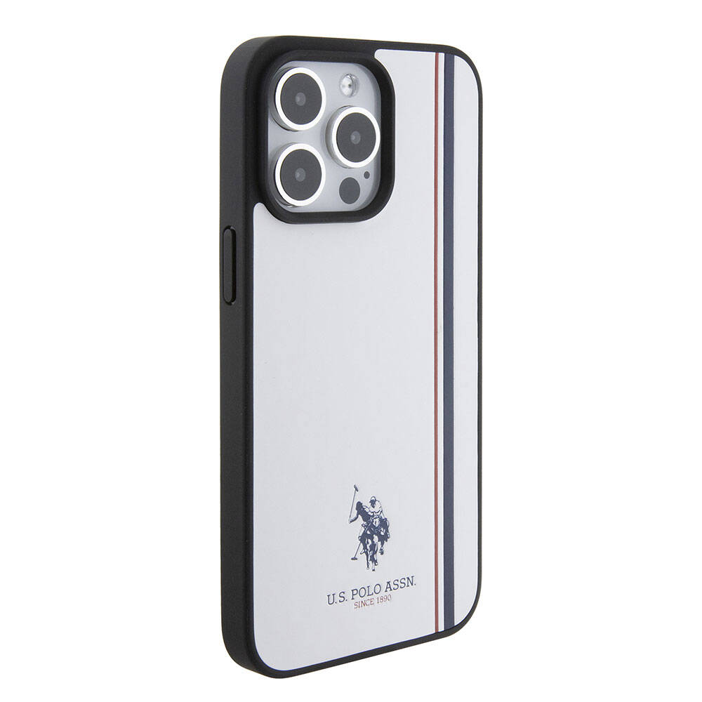 Apple iPhone 15 Pro Max Kılıf U.S. Polo Assn. Orjinal Lisanslı Üç Renk Şerit Tasarımlı Baskı Logolu Kapak Lacivert