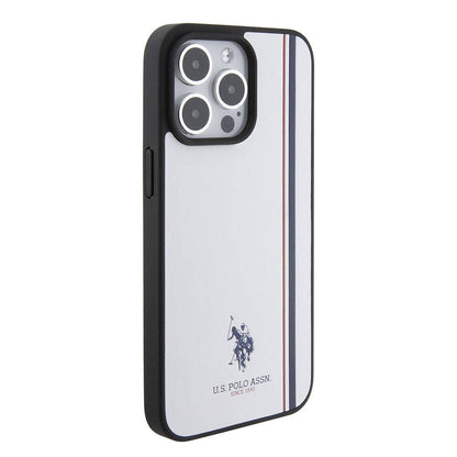 Apple iPhone 15 Pro Max Kılıf U.S. Polo Assn. Orjinal Lisanslı Üç Renk Şerit Tasarımlı Baskı Logolu Kapak Beyaz