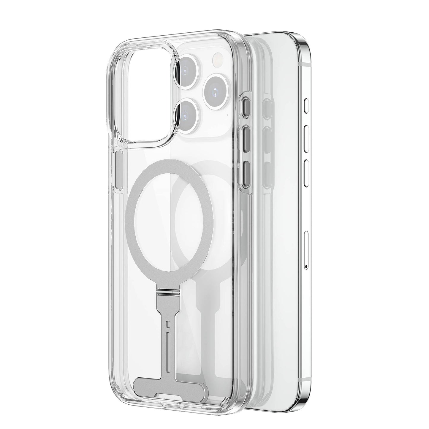 Apple iPhone 15 Pro Max Case Wiwu FYY-014 M-safe Charging Feature Aluminum Alloy Metal Stand Transparent Cover Colorless 