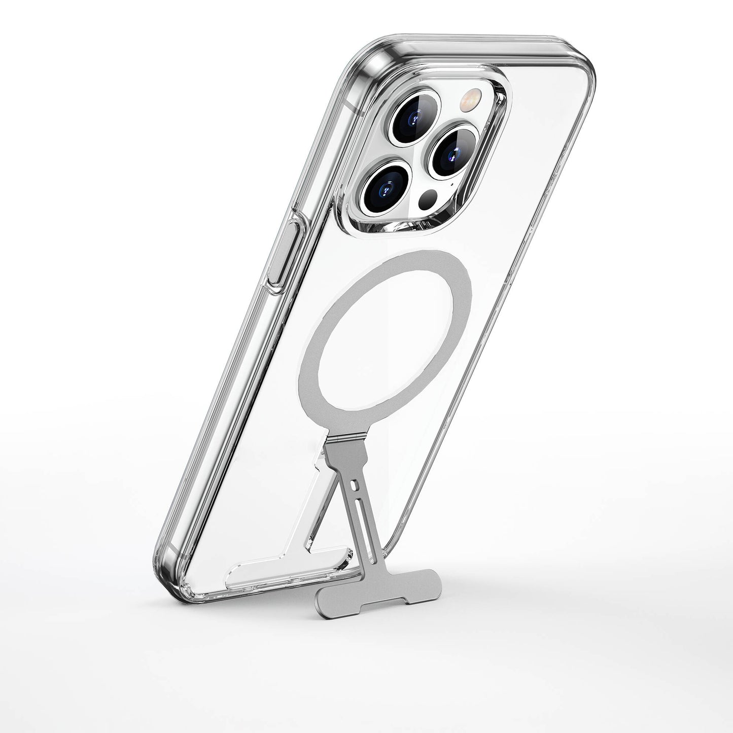 Apple iPhone 15 Pro Max Case Wiwu FYY-014 M-safe Charging Feature Aluminum Alloy Metal Stand Transparent Cover Colorless 